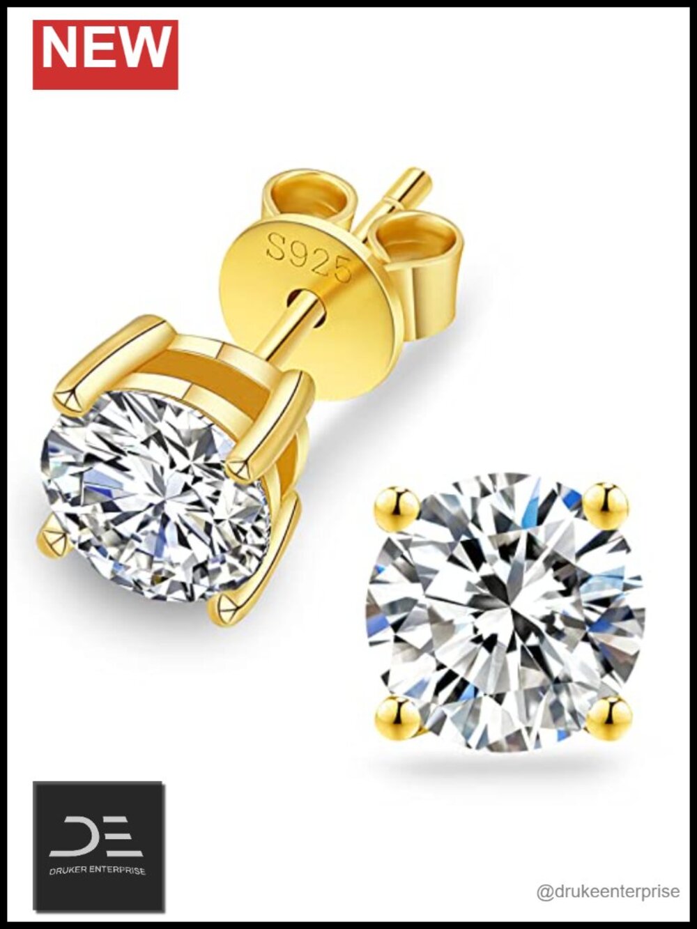 Moissanite Stud Earrings 14K Gold Plated S925 Silver